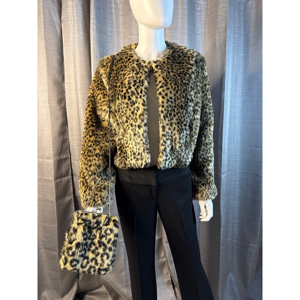 Vintage Faux Leopard Print Jacket and Matching Purse Sz M